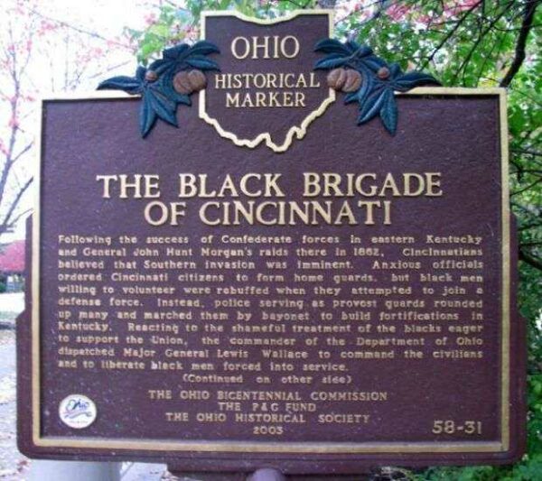 THE BLACK BRIGADE OF CINCINNATI MEMORIAL MARKER FRONT