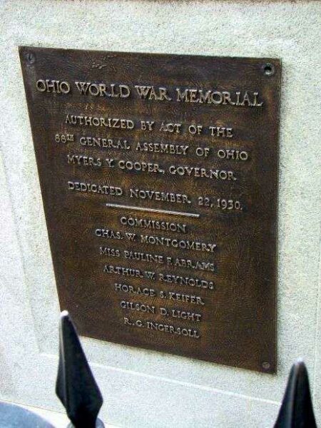 OHIO WORLD WAR MEMORIAL PLAQUE A