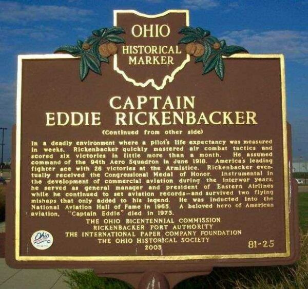 CAPTAIN EDDIE RICKENBACKER MEMORIAL MARKER BACK