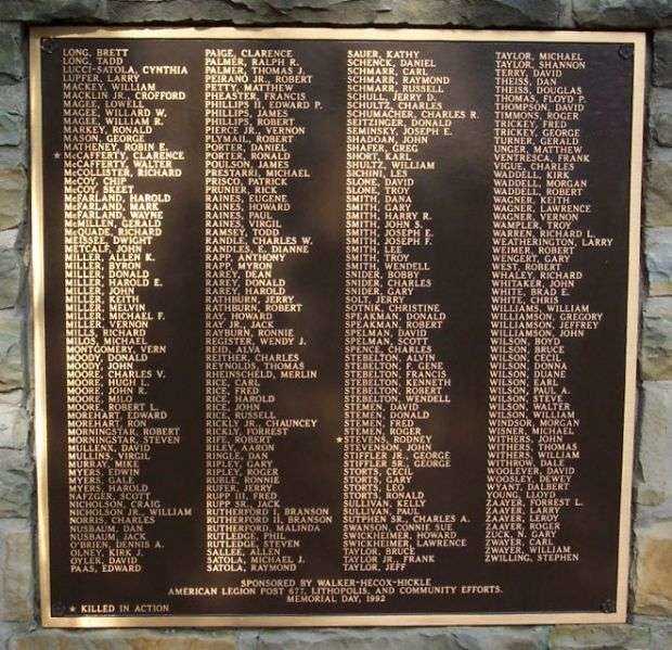 BLOOM TOWNSHIP WAR VETERANS MEMORIAL PLAQUE D