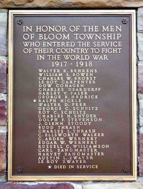 BLOOM TOWNSHIP WAR VETERANS MEMORIAL PLAQUE A