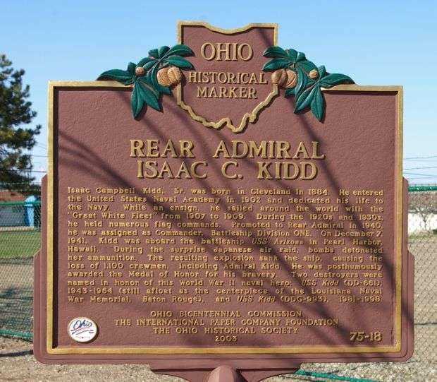 REAR ADMIRAL ISAAC C. KIDD WAR MEMORIAL MARKER