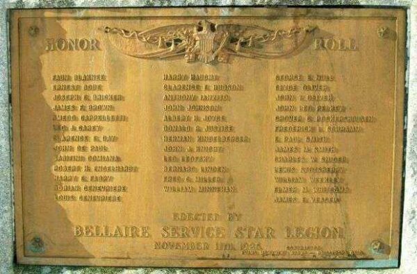 BELLAIRE WORLD WAR I MEMORIAL PLAQUE