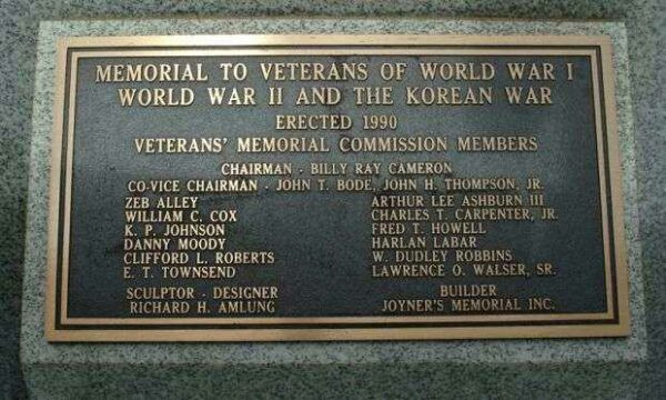 NORTH CAROLINA VETERANS MEMORIAL PLAQUE A