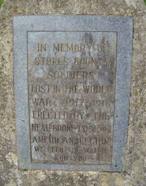 STOKES COUNTY WORLD WAR MEMORIAL PLAQUE