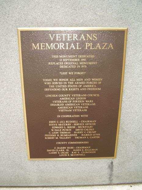 LINCOLN COUNTY VETERANS MEMORIAL PLAZA PLAQUE B