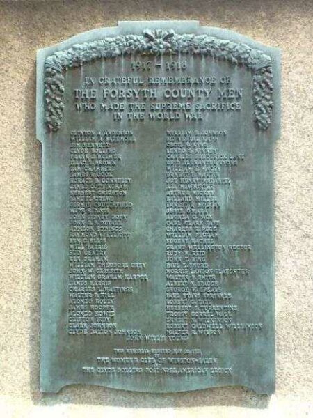 THE FORSYTH COUNTY WORLD WAR MEMORIAL PLAQUE