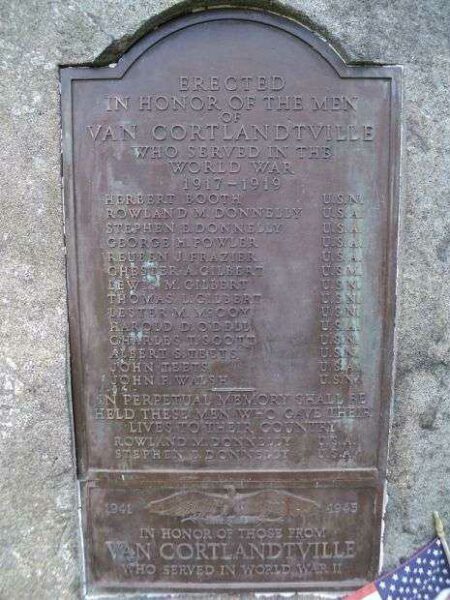 VAN CORTLANDTVILLE WORLD WAR MEMORIAL PLAQUE