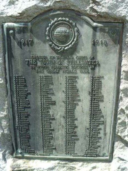 TOWN OF STILLWATER GREAT WORLD WAR MEMORIAL PLAQUE
