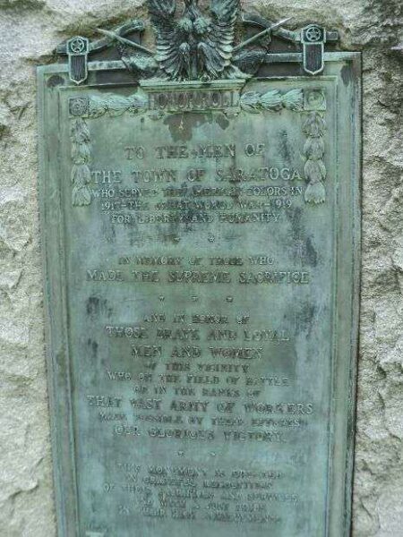 TOWN OF SARATOGA GREAT WORLD WAR MEMORIAL PLAQUE
