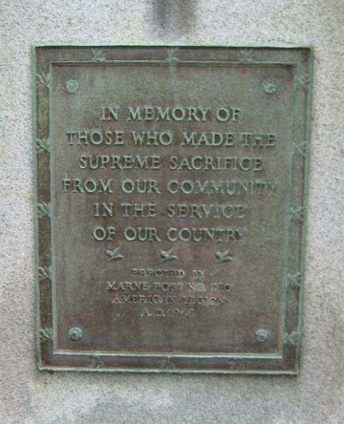 MARNE POST 370 WAR  VETERANS MEMORIAL PLAQUE