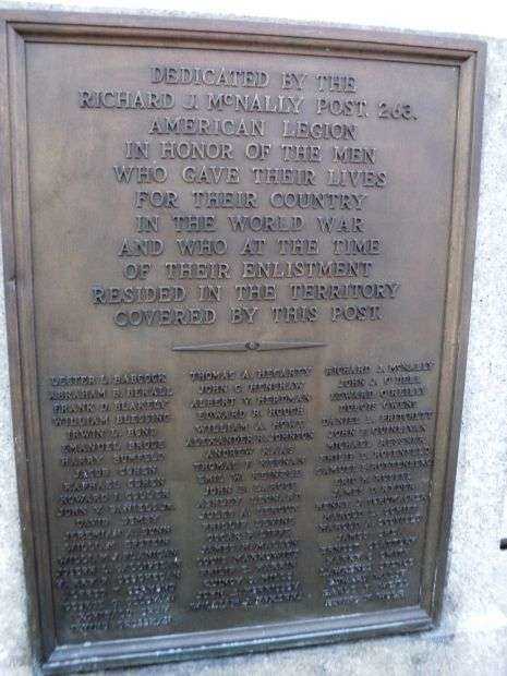 MCNALLY PLAZA WORLD WAR I MEMORIAL PLAQUE