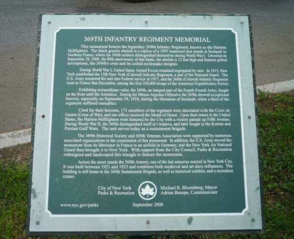 369TH INFANTRY REGIMENT MEMORIAL PLAQUE