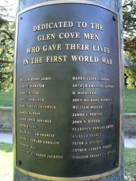 GLEN COVE WORLD WAR I MEMORIAL PLAQUE