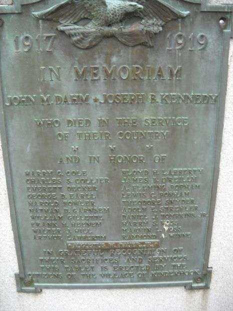 KINDERHOOK WORLD WAR I MEMORIAL PLAQUE
