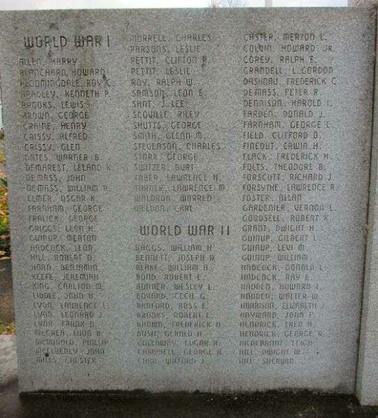 FAIR HAVEN AND TOWN OF STERLING WAR MEMORIAL LEFT STONE