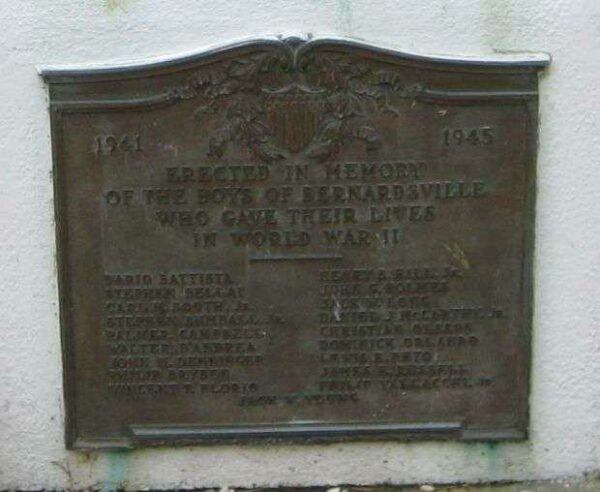 BERNARDSVILLE WAR MEMORIAL PLAQUE B
