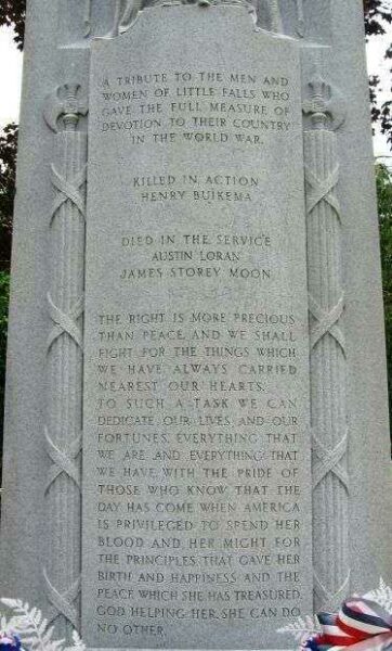 LITTLE FALLS WORLD WAR MEMORIAL DEDICATION STONE