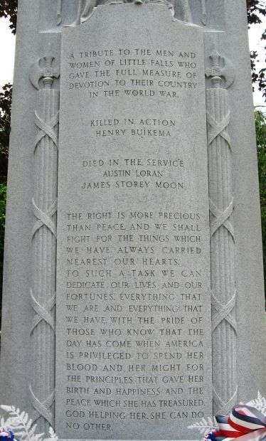 LITTLE FALLS WORLD WAR MEMORIAL DEDICATION STONE