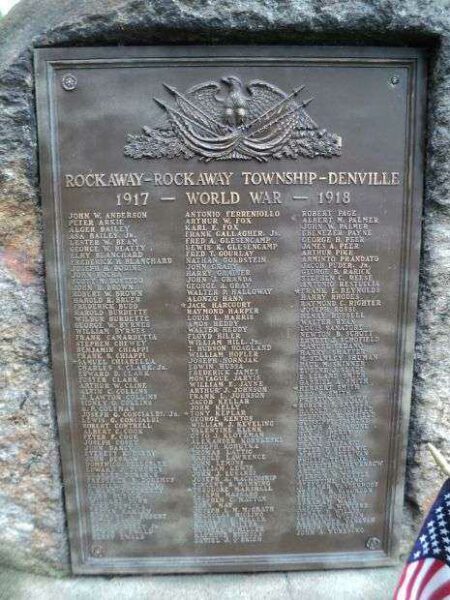ROCKAWAY-ROCKAWAY TOWNSHIP-DENVILLE WORLD WAR MEMORIAL PLAQUE