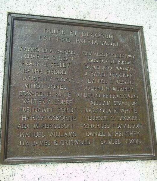MORRISTOWN WORLD WAR I MEMORIAL PLAQUE B