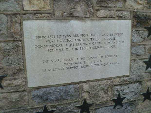REUNION HALL MEMORIAL ROOMS AND STARS DEDICATION STONE