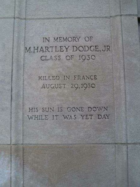 M. HARTLEY DODGE, JR. WAR MEMORIAL GATES DEDICATION STONE