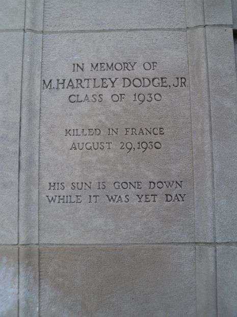 M. HARTLEY DODGE, JR. WAR MEMORIAL GATES DEDICATION STONE