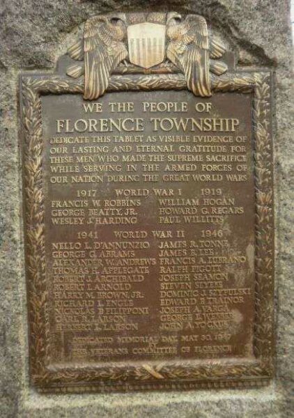 FLORENCE TOWNSHIP WAR MEMORIAL PLAQUE B