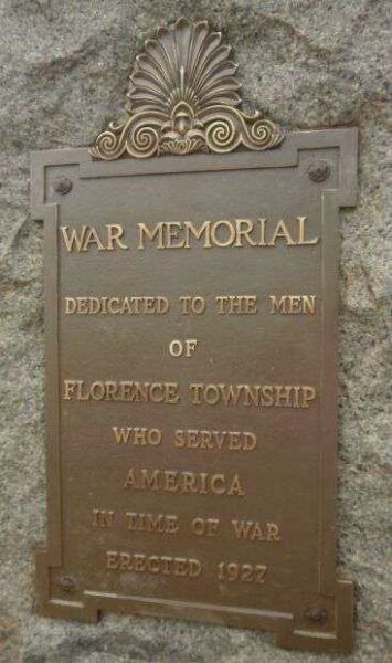 FLORENCE TOWNSHIP WAR MEMORIAL PLAQUE A