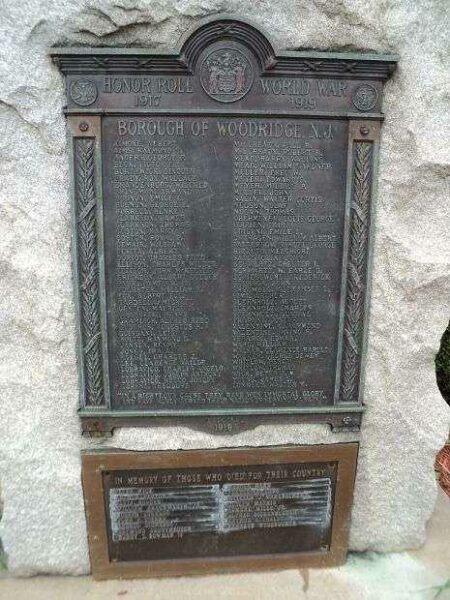 BOROUGH OF WOODRIDGE HONOR ROLL WORLD WAR MEMORIAL