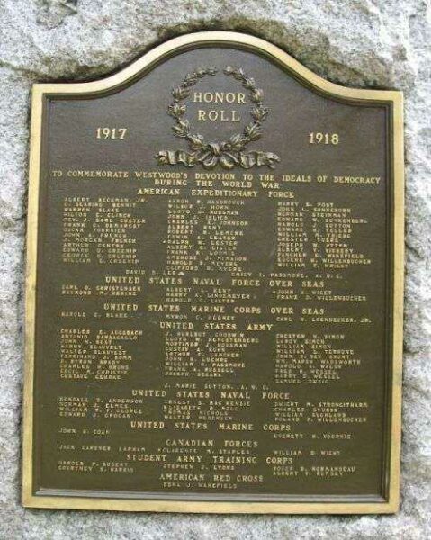 WESTWOOD’S WORLD WAR MEMORIAL PLAQUE