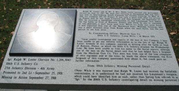 SGT. RALPH W. LESTER WAR MEMORIAL TABLET