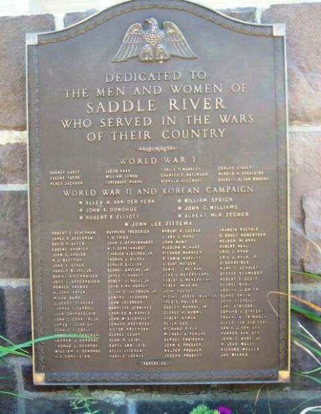SADDLE RIVER WAR MEMORIAL PLAQUE