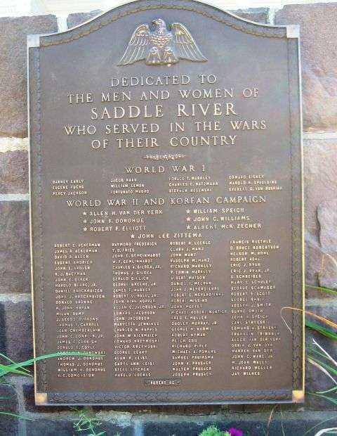 SADDLE RIVER WAR MEMORIAL PLAQUE