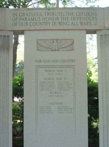 PARAMUS WAR VETERANS MEMORIAL DEDICATION STONE
