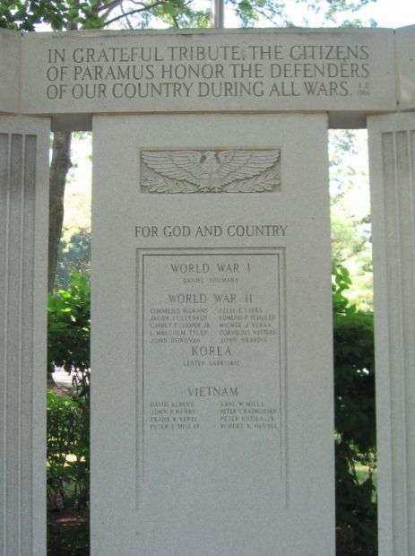 PARAMUS WAR VETERANS MEMORIAL DEDICATION STONE