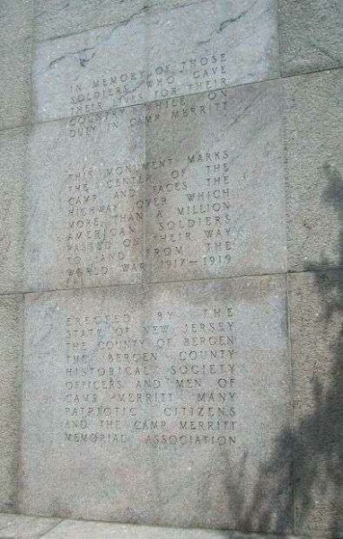 CAMP MERRITT WAR MEMORIAL DEDICATION STONE