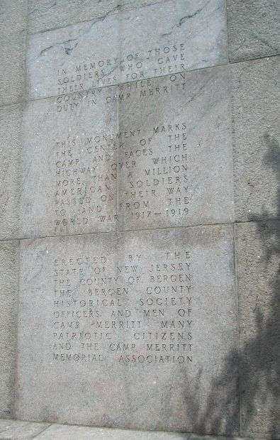 CAMP MERRITT WAR MEMORIAL DEDICATION STONE