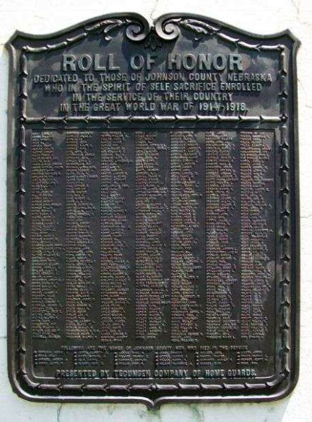 JOHNSON COUNTY WORLD WAR ROLL OF HONOR MEMORIAL PLAQUE