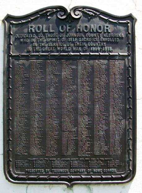 JOHNSON COUNTY WORLD WAR ROLL OF HONOR MEMORIAL PLAQUE