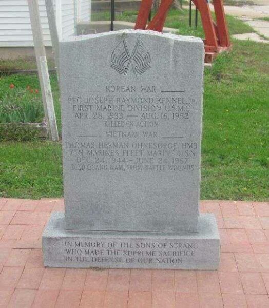 IN MEMORY OF THE SONS OF STRANG WAR MEMORIAL BACK