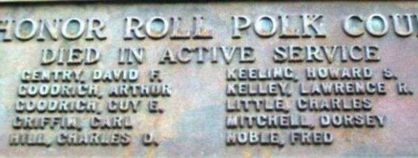 POLK COUNTY WORLD WAR HONOR ROLL MEMORIAL PLAQUE B