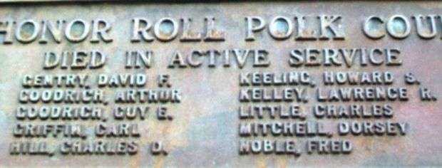 POLK COUNTY WORLD WAR HONOR ROLL MEMORIAL PLAQUE B