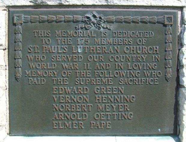 ST. PAUL’S LUTHERAN CHURCH VETERANS MEMORIAL PLAQUE B
