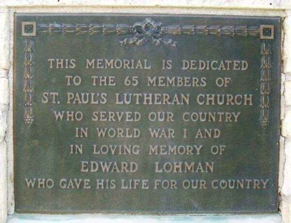 ST. PAUL’S LUTHERAN CHURCH VETERANS MEMORIAL PLAQUE A
