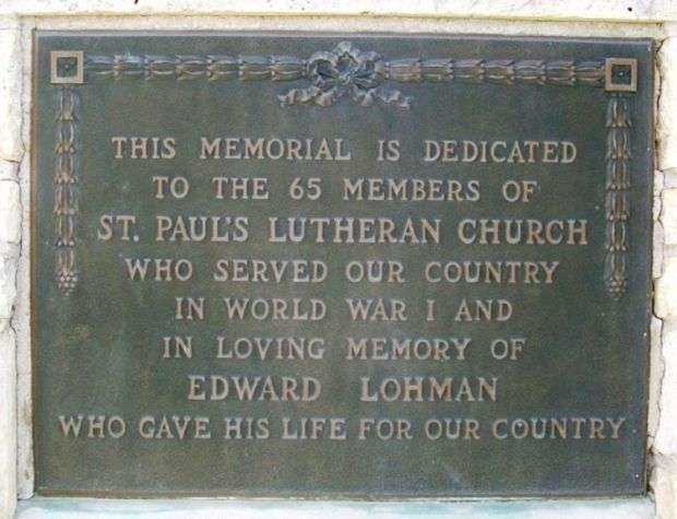 ST. PAUL’S LUTHERAN CHURCH VETERANS MEMORIAL PLAQUE A