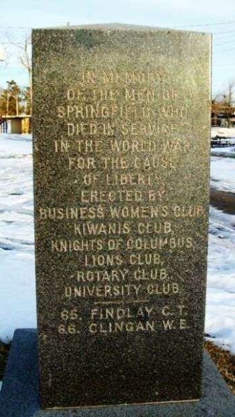 SPRINGFIELD WORLD WAR MEMORIAL SIDE A