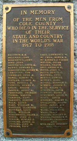 COLE COUNTY WORLD’S WAR MEMORIAL PLAQUE