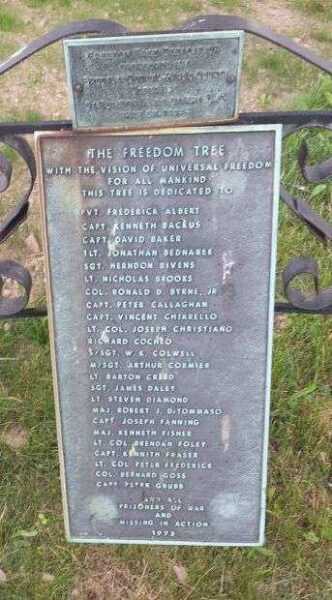 THE FREEDOM TREE PVT. FREDERICK ALBERT MEMORIAL PLAQUE